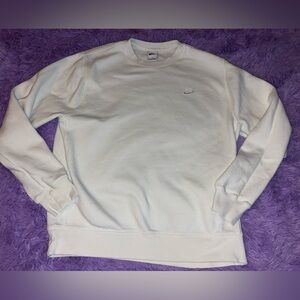 Nike White Fleece Crew Neck Sweatshirt Embroidered Logo Size M
